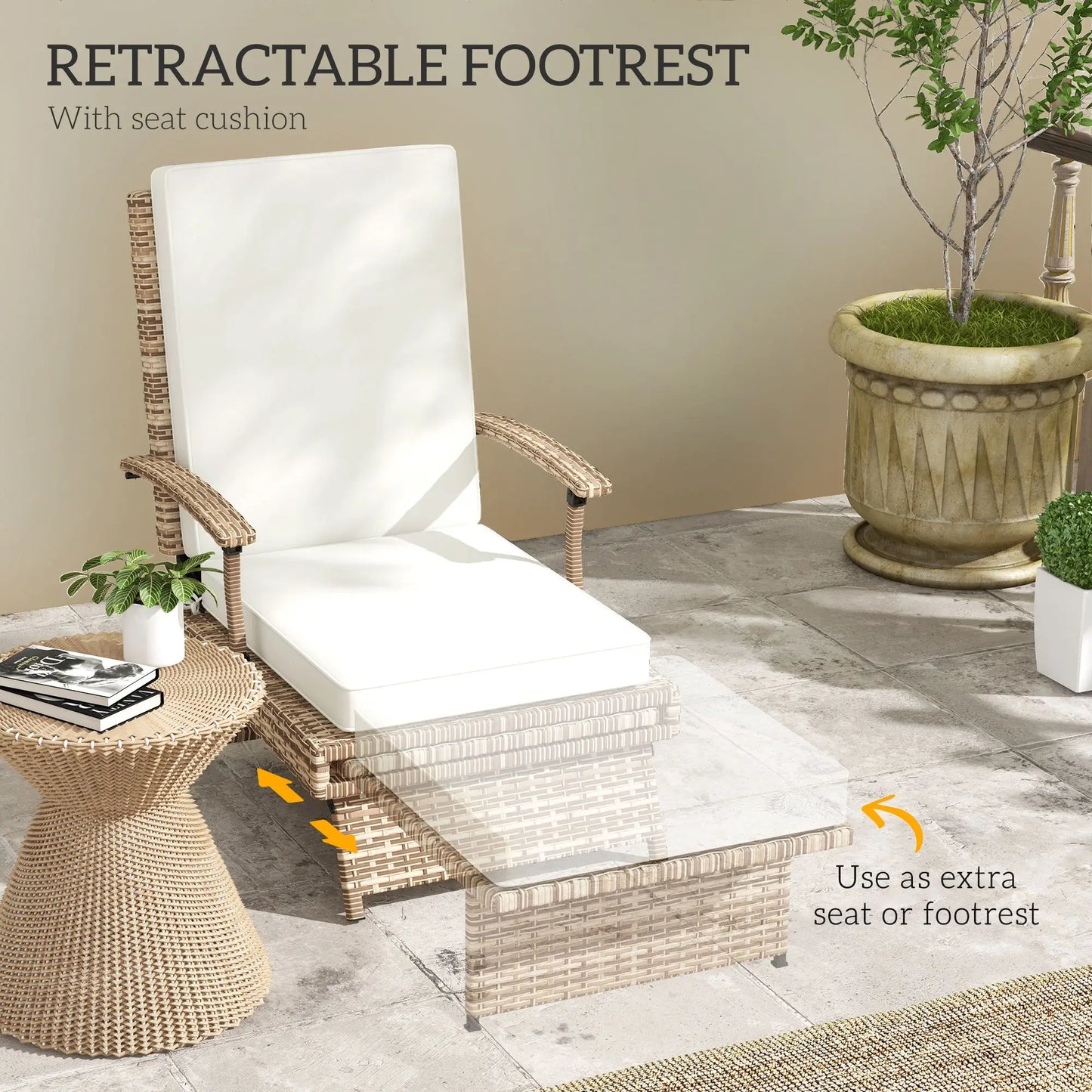 Outsunny 80° Reclining Rattan Lounger
