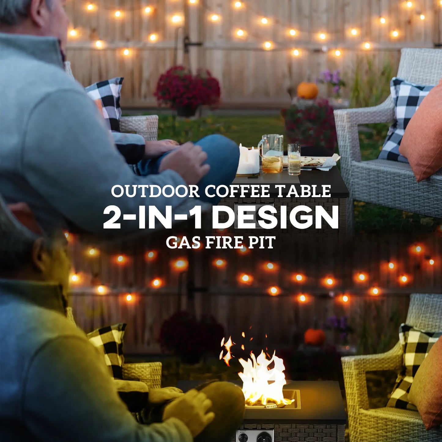 Outsunny Rattan Gas Fire Pit Table for Garden