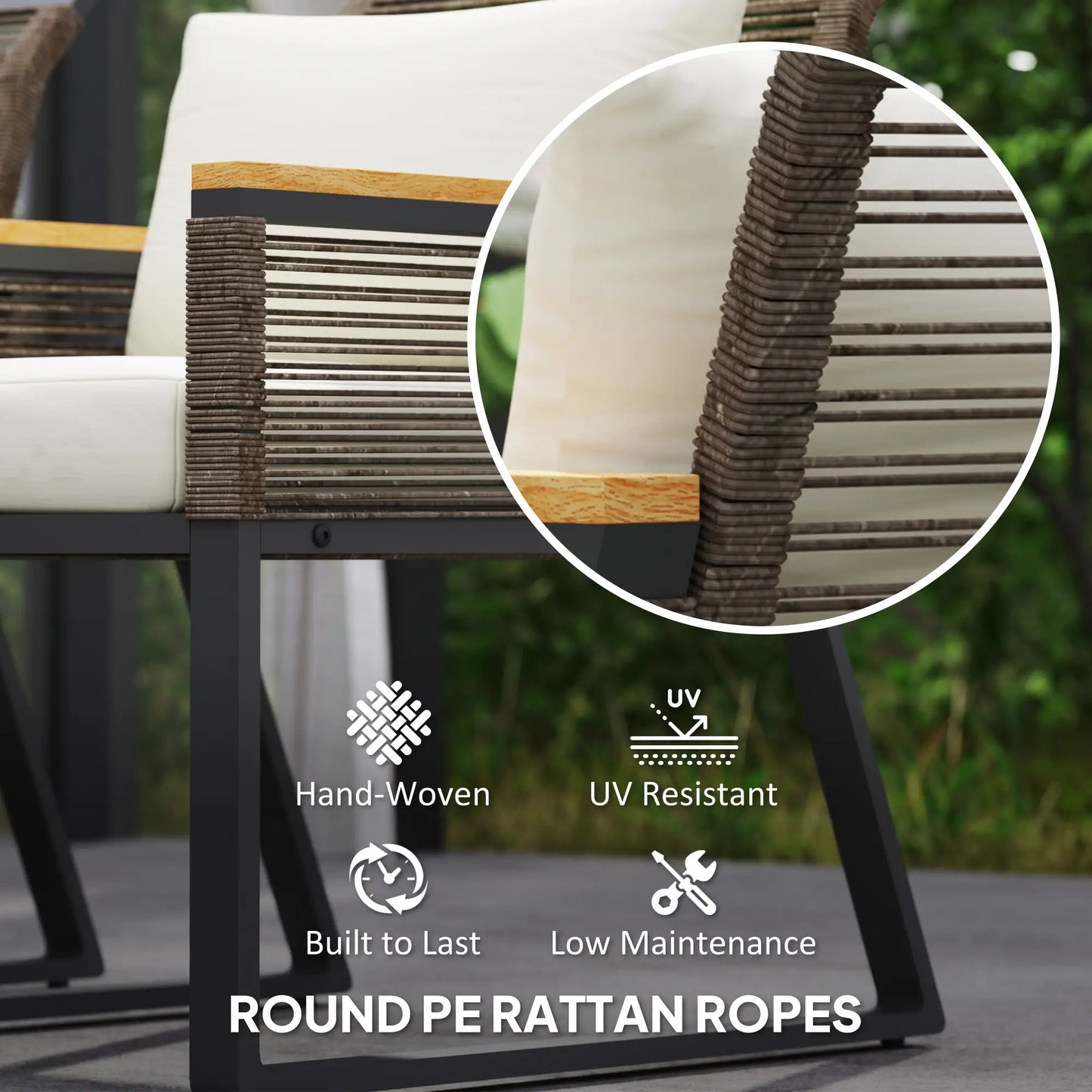 Outsunny Four Piece Wicker Rope Garden Furniture Set with Glass Top Coffee Table