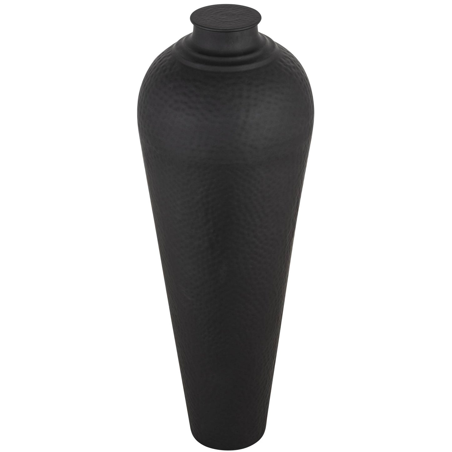 Matt Black Large Hammered Vase With Lid Large