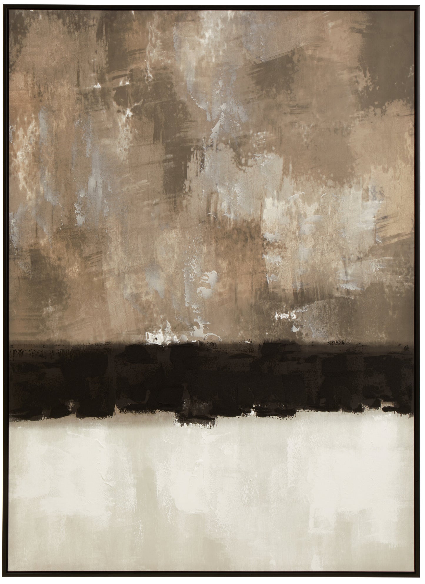 Abstract art painting with brown, black, and white colors