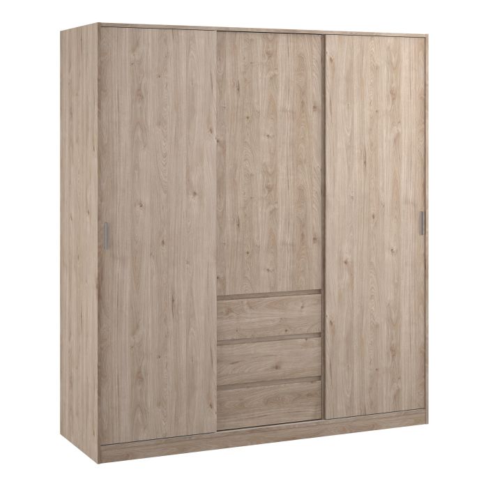 Wooden wardrobe with two sliding doors on a white background