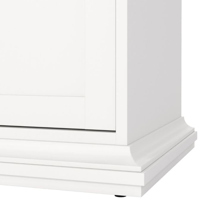 Close-up of a white cabinet corner with a smooth finish