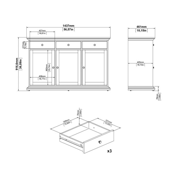 Technical drawing of a kitchen cabinet with dimensions