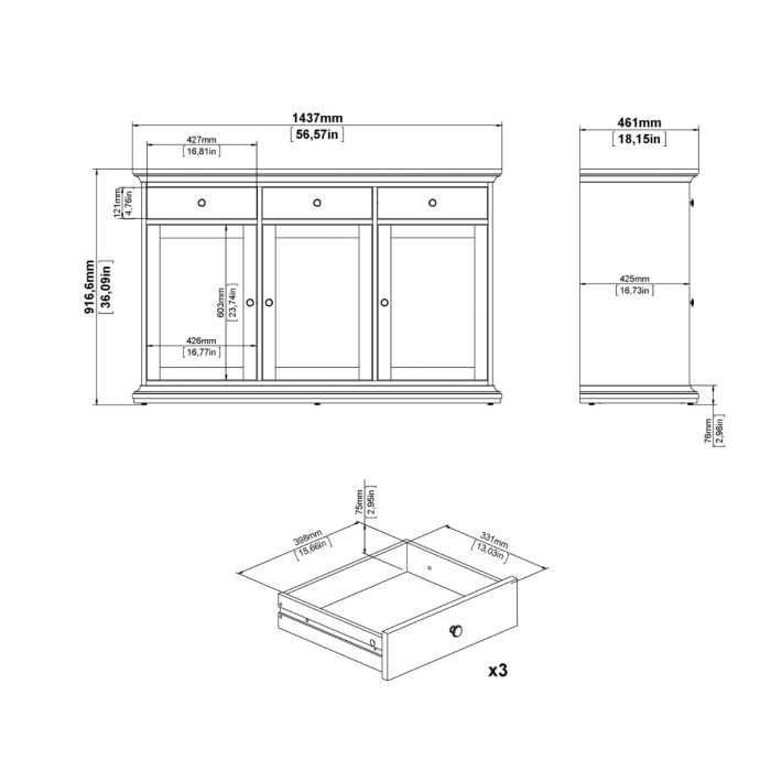 Technical drawing of a kitchen cabinet with dimensions