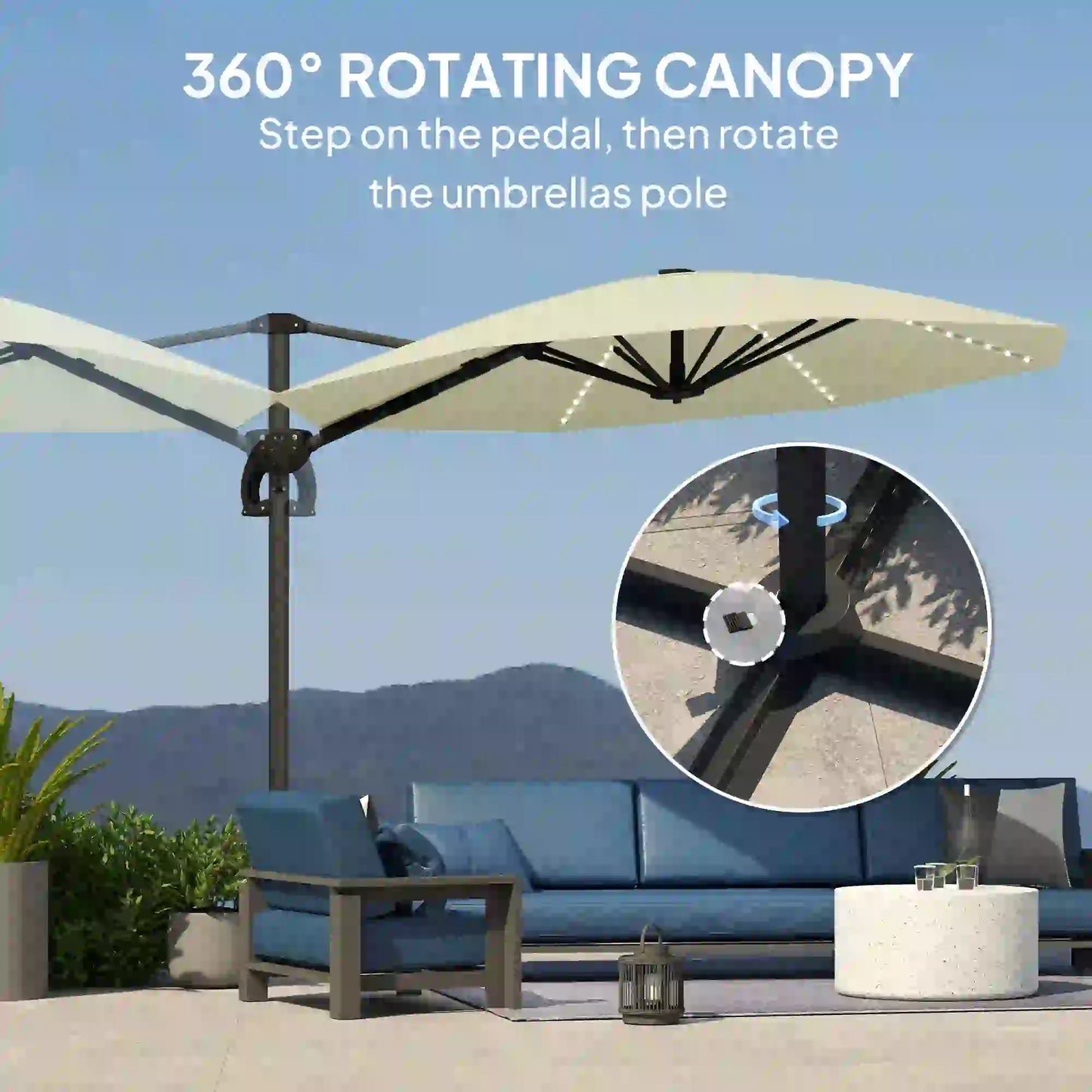 Outsunny 3(m) Cantilever Garden Parasol with Solar Powered Lights