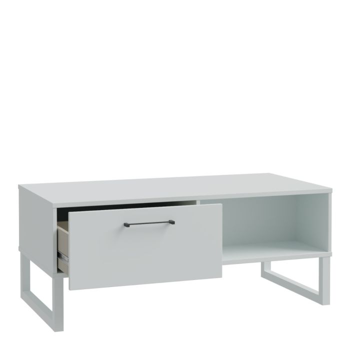 White desk with a drawer on a white background