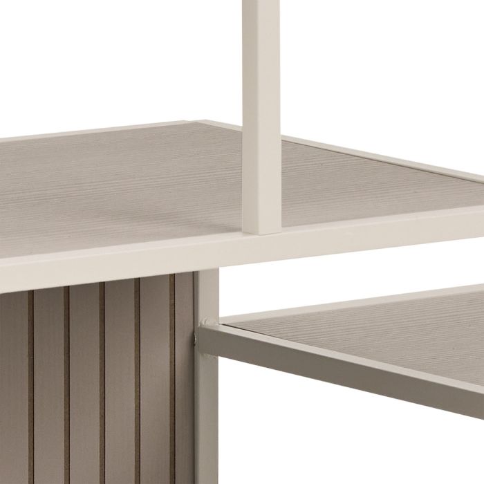 Beige outdoor table with metal frame on a white background
