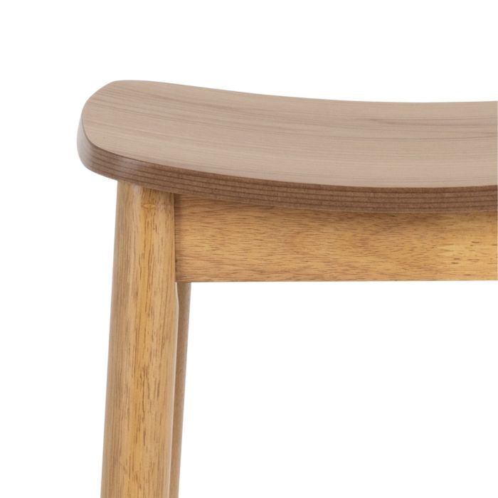 Wooden stool with a curved seat on a white background