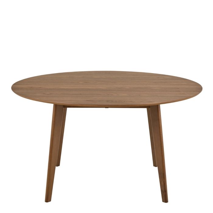 Round wooden table on a white background