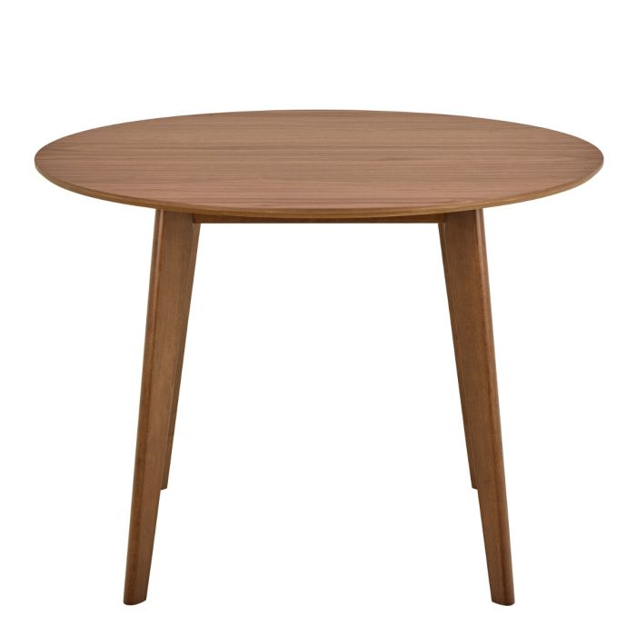 Round wooden table on a white background
