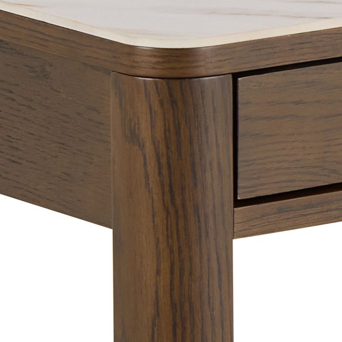 Wooden drawer with a light wood top on a white background