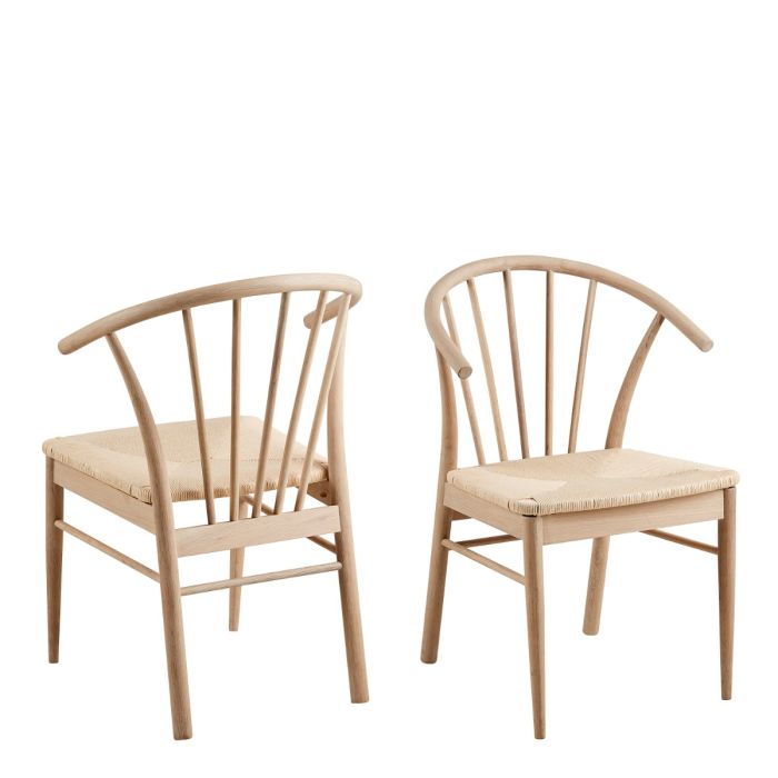 Two beige chairs with wooden frames on a white background