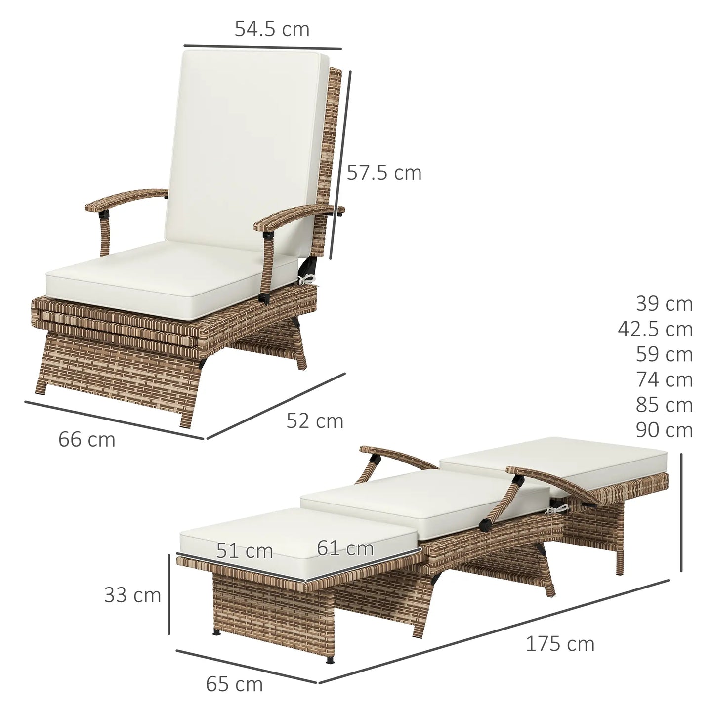 Outsunny 80° Reclining Rattan Lounger