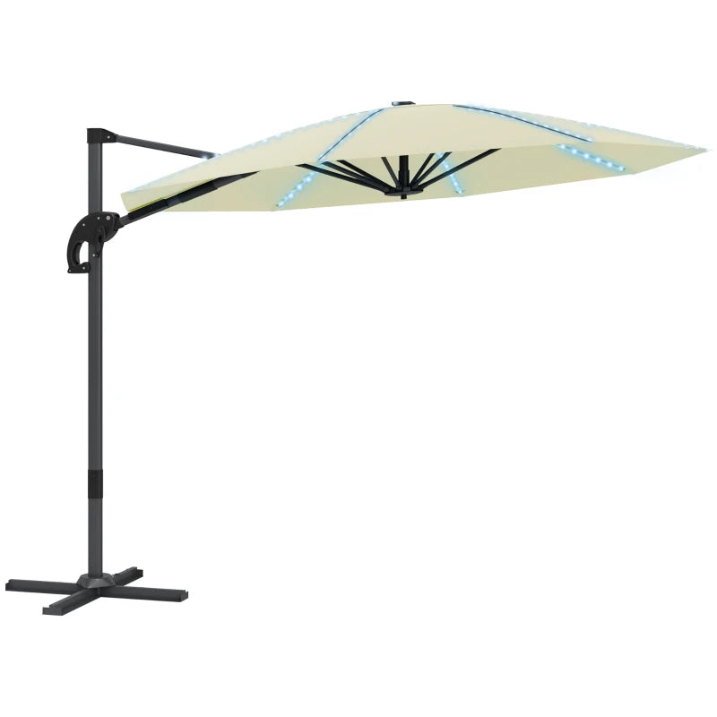 Outsunny 3(m) Cantilever Garden Parasol with Solar Powered Lights