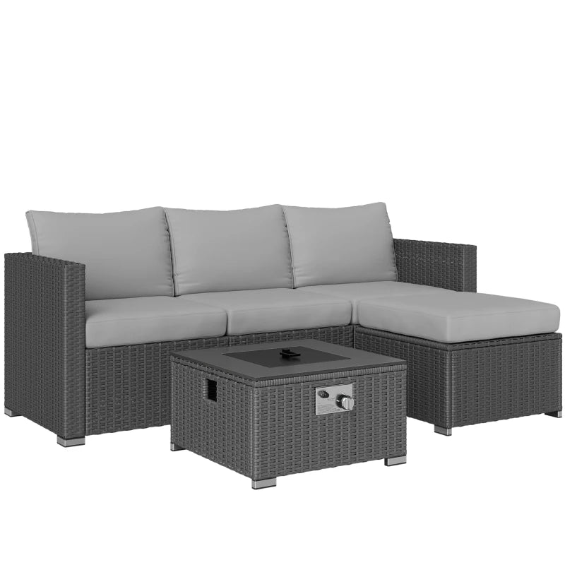 Outsunny Five Piece Rattan Garden Furniture Set with Gas Fire Pit Table and Footstool