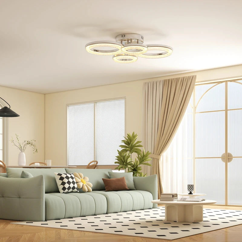 HOMCOM LED Ceiling Light, Modern 4 Rings Ceiling Lamp with Wall Switch Control