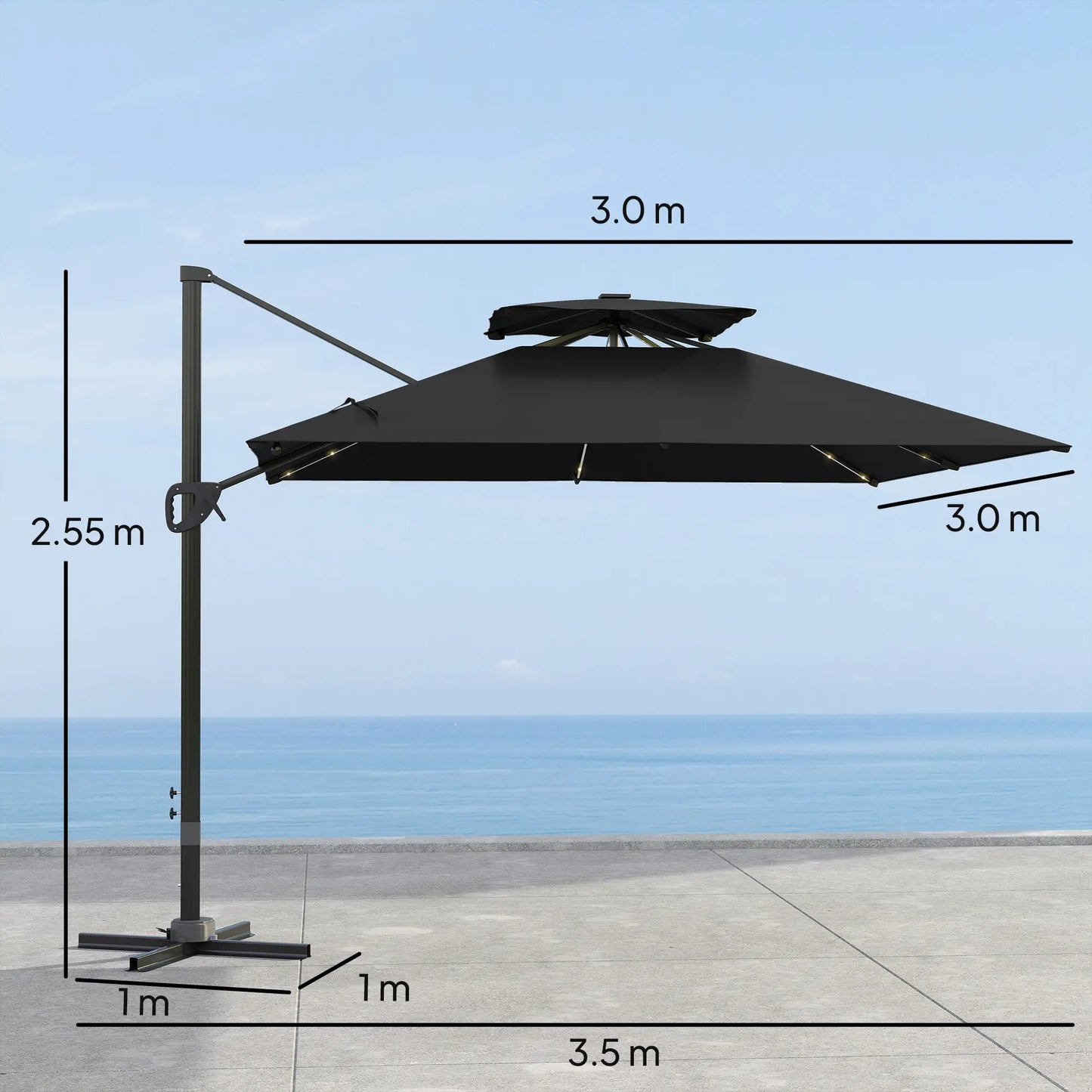 Outsunny 3.5x3 m Garden Cantilever Parasol with Solar LED Lights and Centre Light