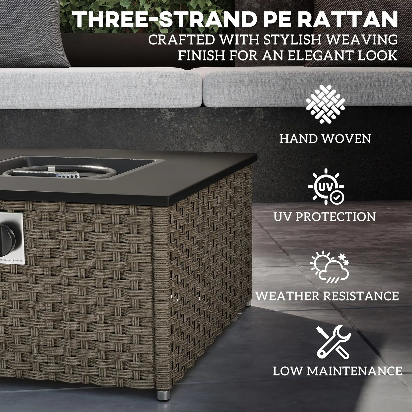 Outsunny Rattan Gas Fire Pit Table for Garden