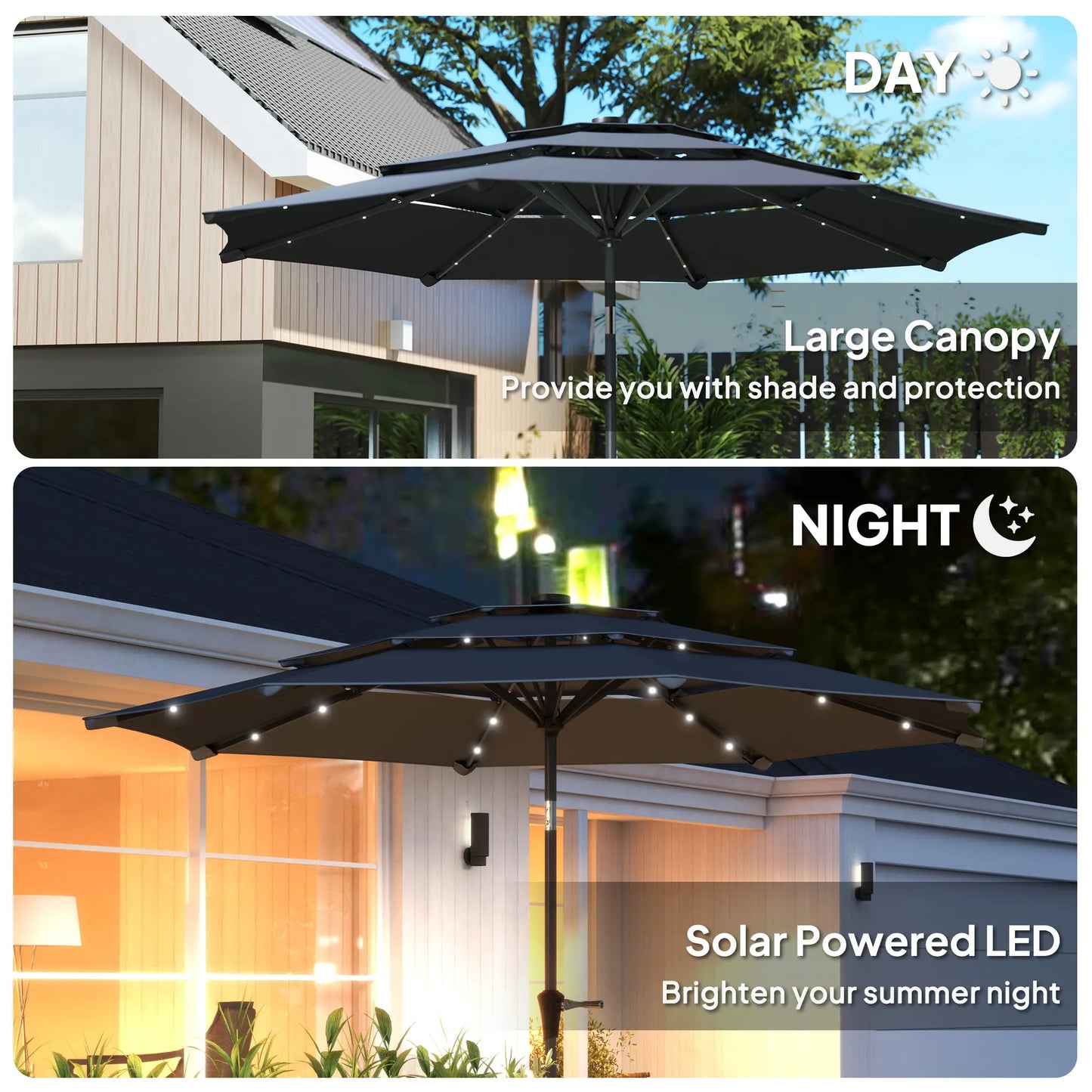 Outsunny 3-Tier Garden Parasol with Solar LED Lights
