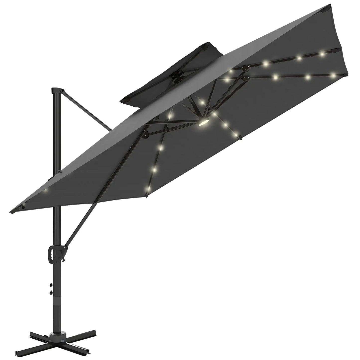 Outsunny 3.5x3 m Garden Cantilever Parasol with Solar LED Lights and Centre Light