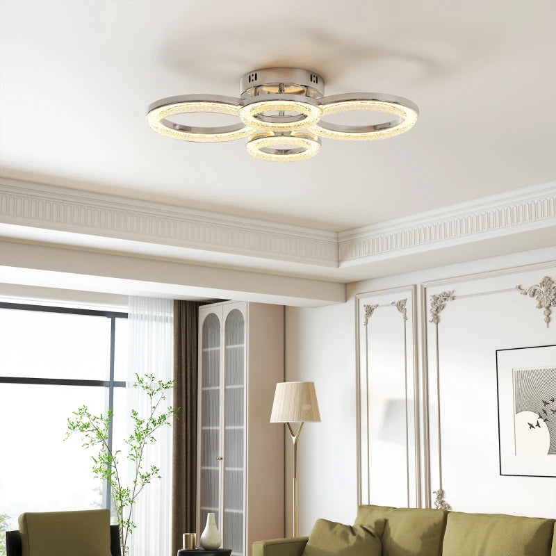 HOMCOM LED Ceiling Light, Modern 4 Rings Ceiling Lamp with Wall Switch Control