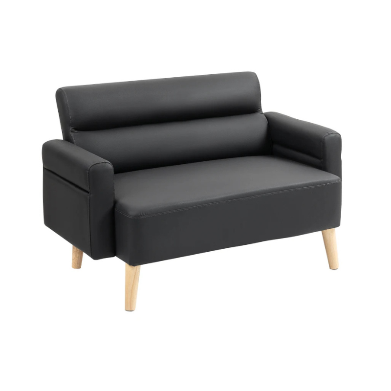 Black sofa with wooden legs on a white background