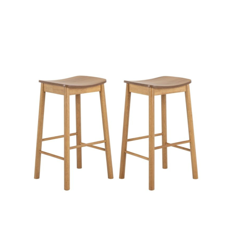 Two wooden bar stools on a white background