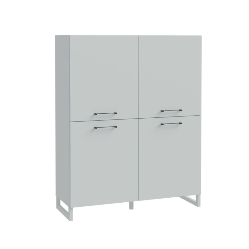 White cabinet with three doors and two drawers on a white background