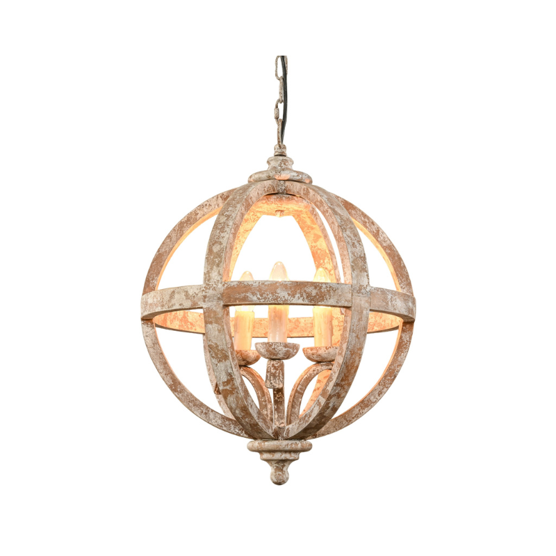 Decorative spherical pendant light on a white background