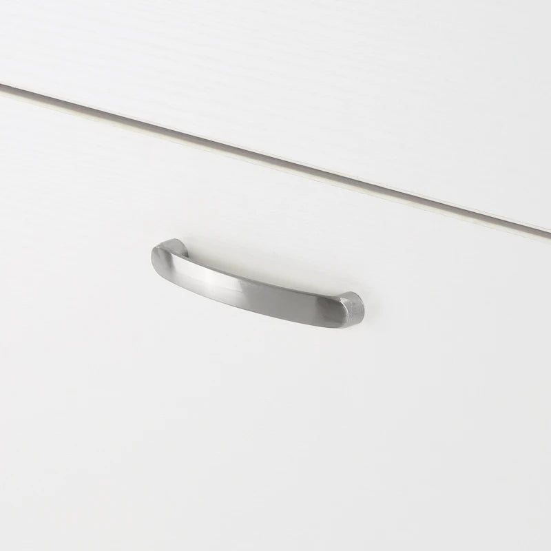 Metallic handle on a white cabinet door