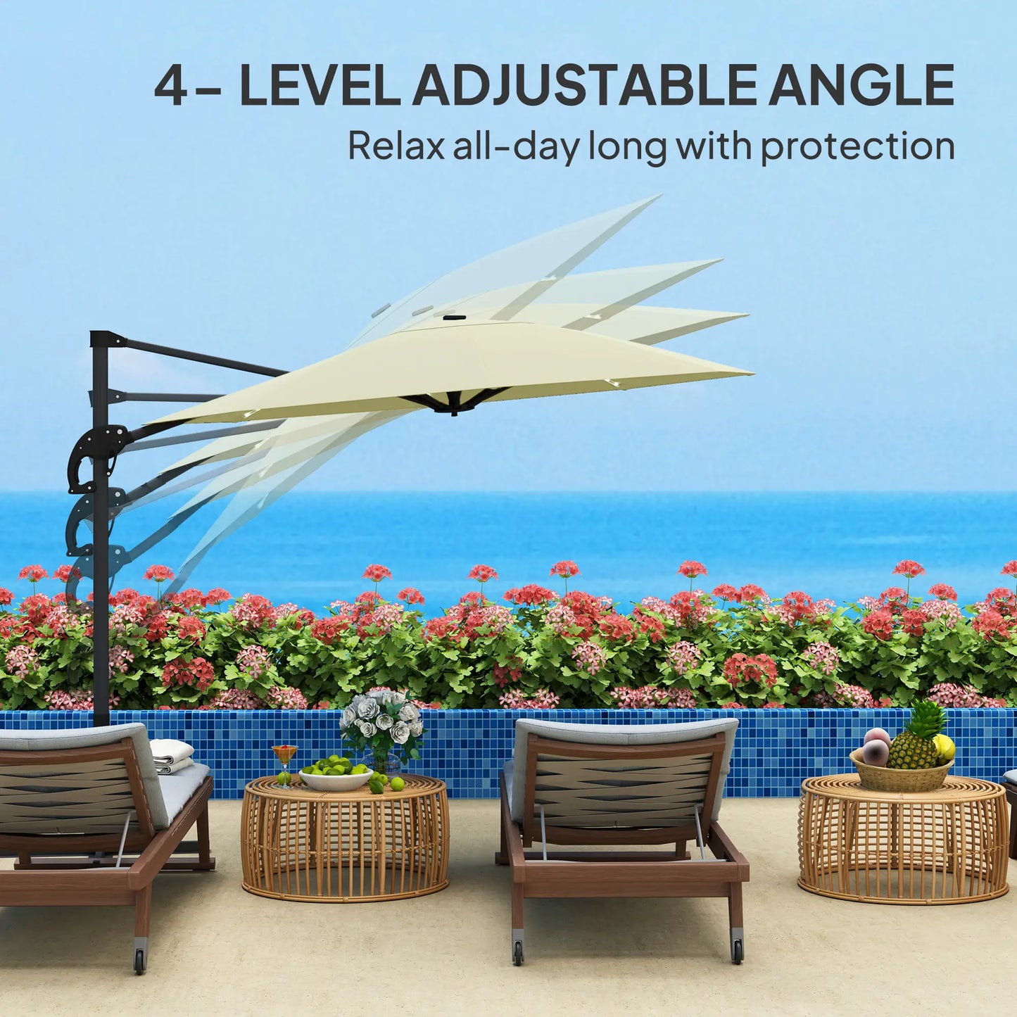 Outsunny 3(m) Cantilever Garden Parasol with Solar Powered Lights