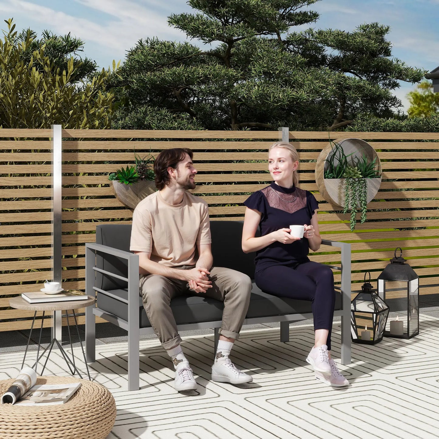 Outsunny Two-Seater Aluminium Garden Sofa