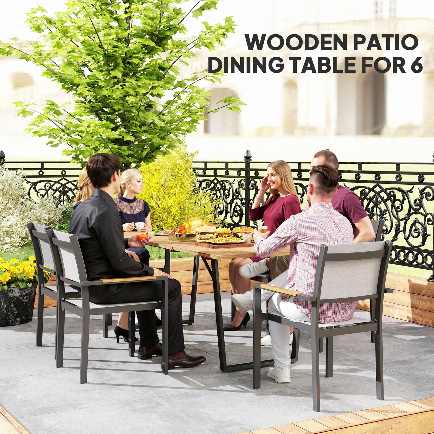 Outsunny 6 Seater Wooden Garden Dining Table