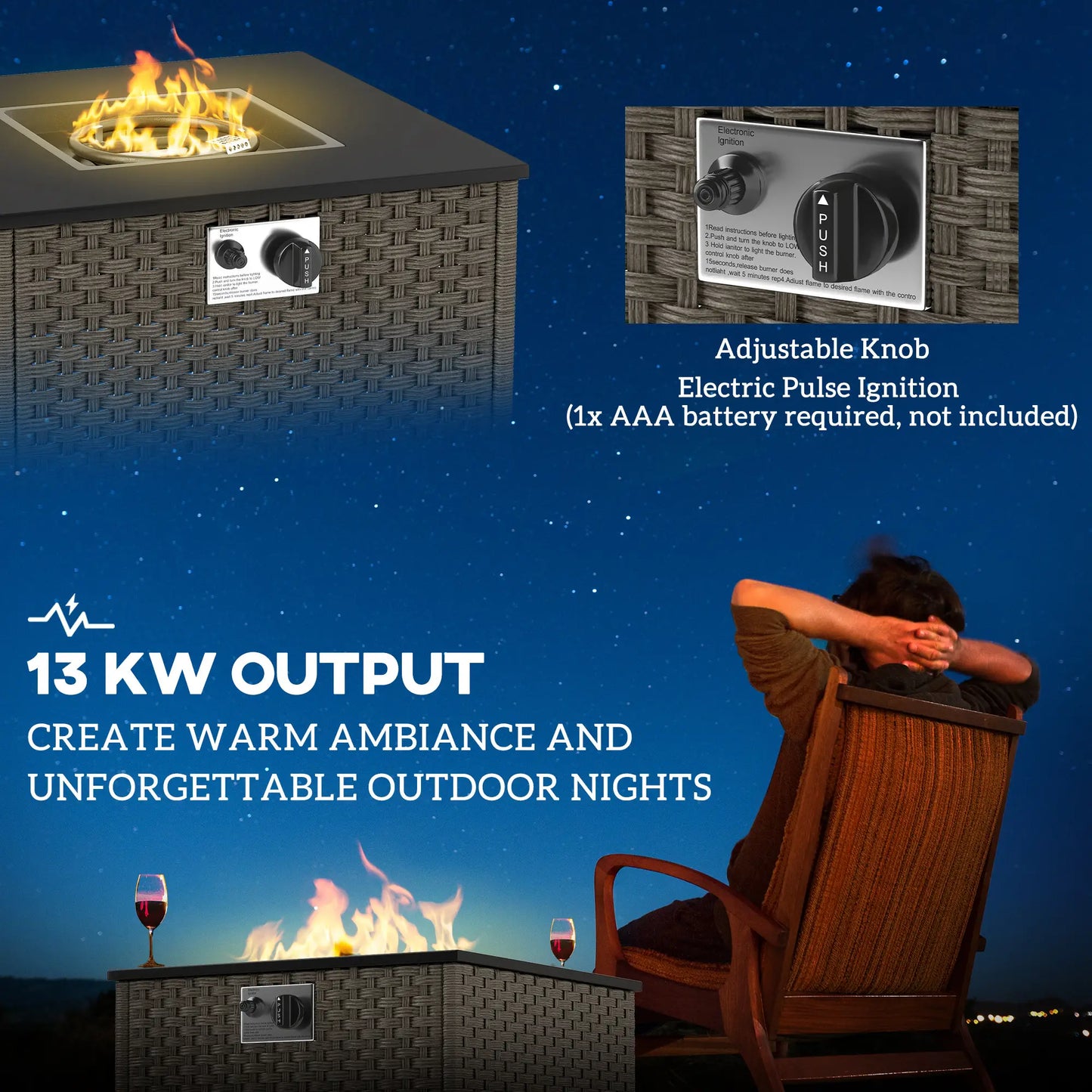 Outsunny Rattan Gas Fire Pit Table for Garden
