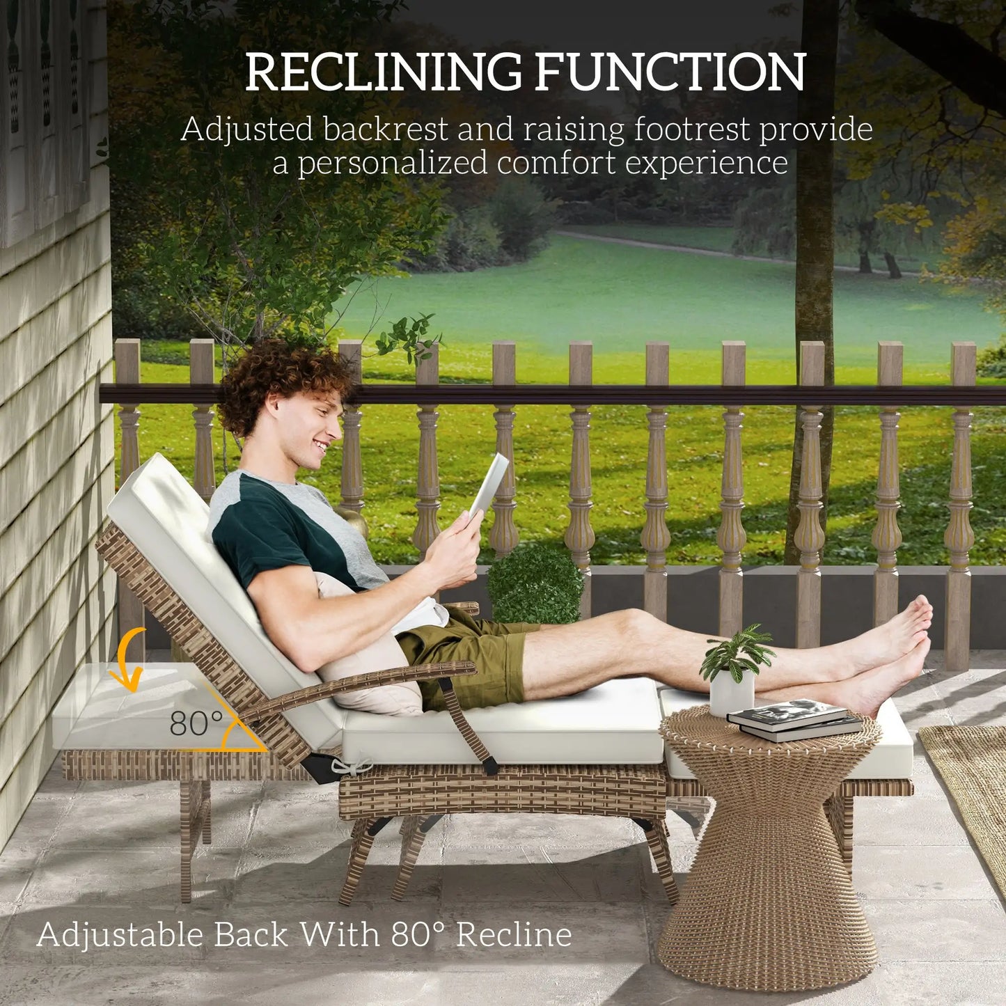 Outsunny 80° Reclining Rattan Lounger