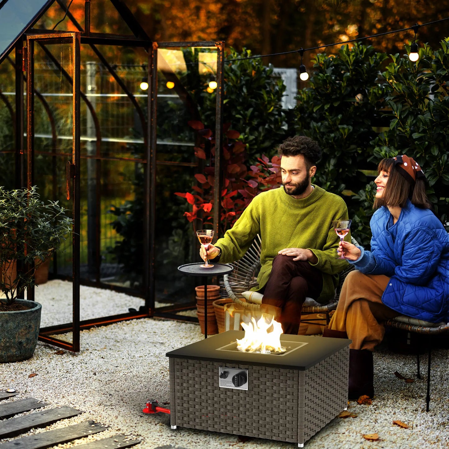 Outsunny Rattan Gas Fire Pit Table for Garden