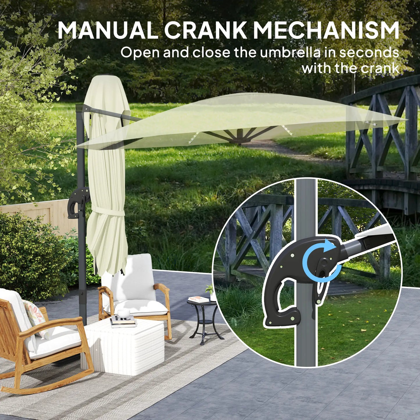 Outsunny 3(m) Cantilever Garden Parasol with Solar Powered Lights