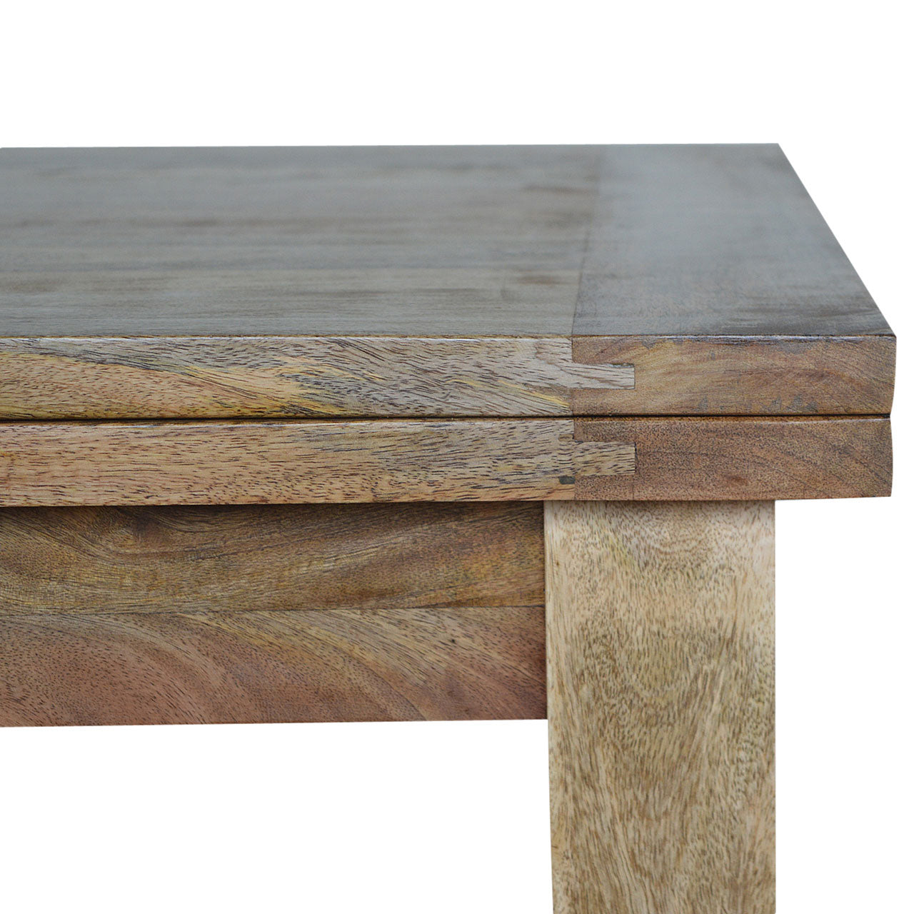 Wooden table with a rustic finish on a white background