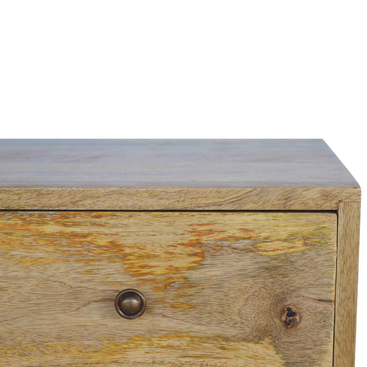 Wooden drawer with a metal handle on a white background