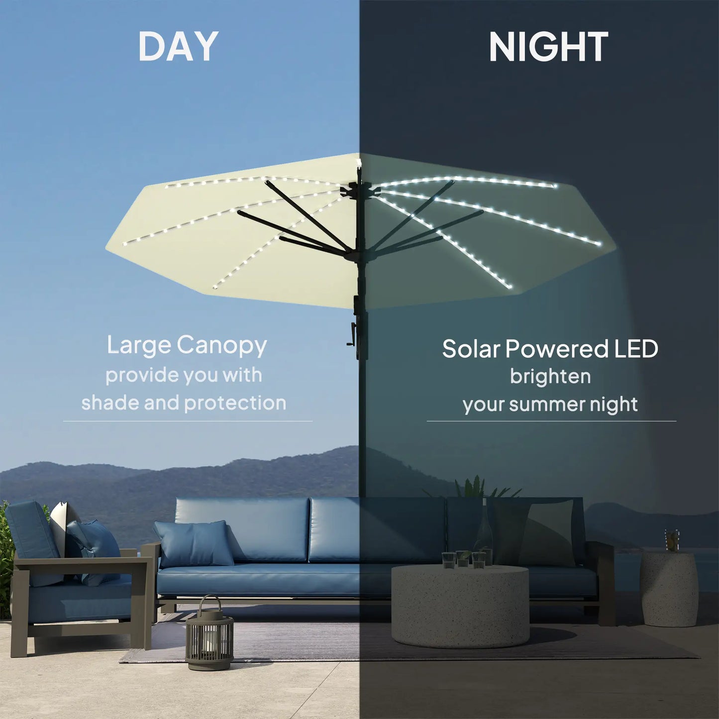 Outsunny 3(m) Cantilever Garden Parasol with Solar Powered Lights
