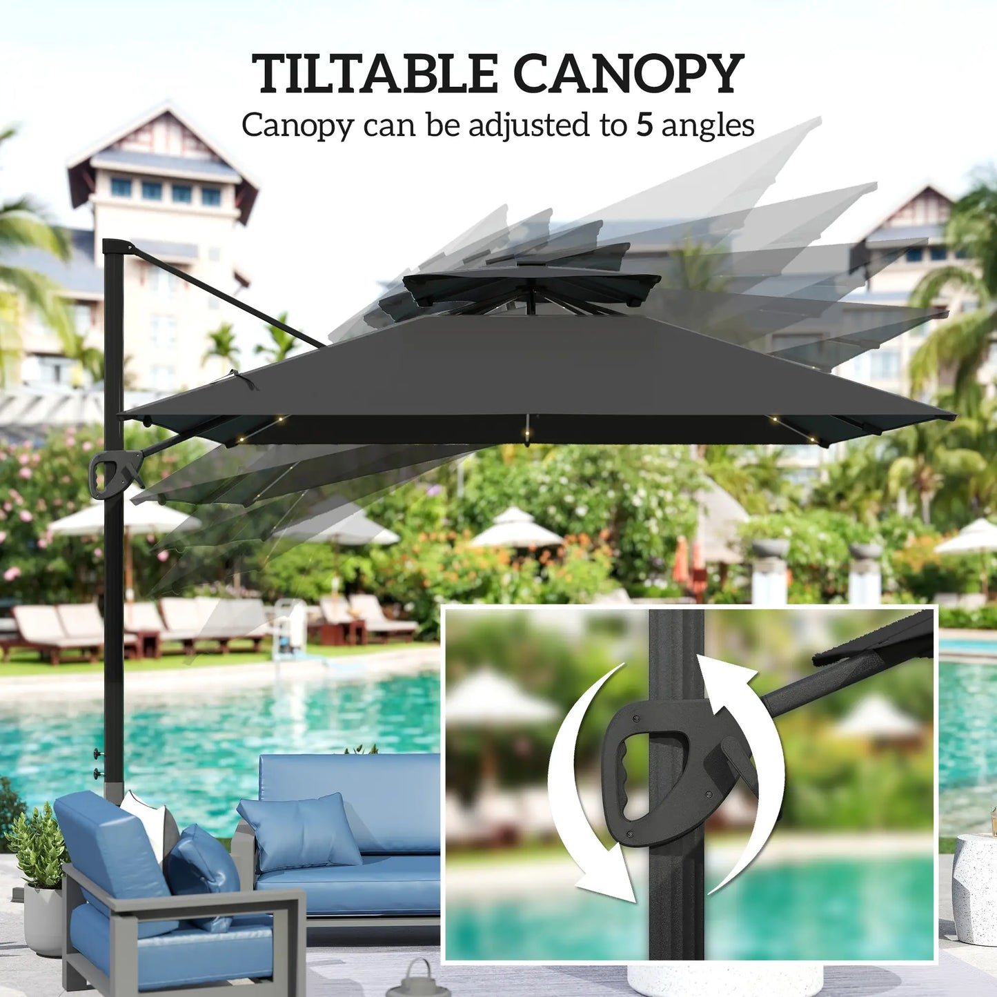 Outsunny 3.5x3 m Garden Cantilever Parasol with Solar LED Lights and Centre Light