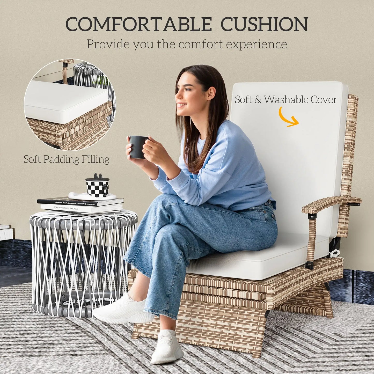 Outsunny 80° Reclining Rattan Lounger