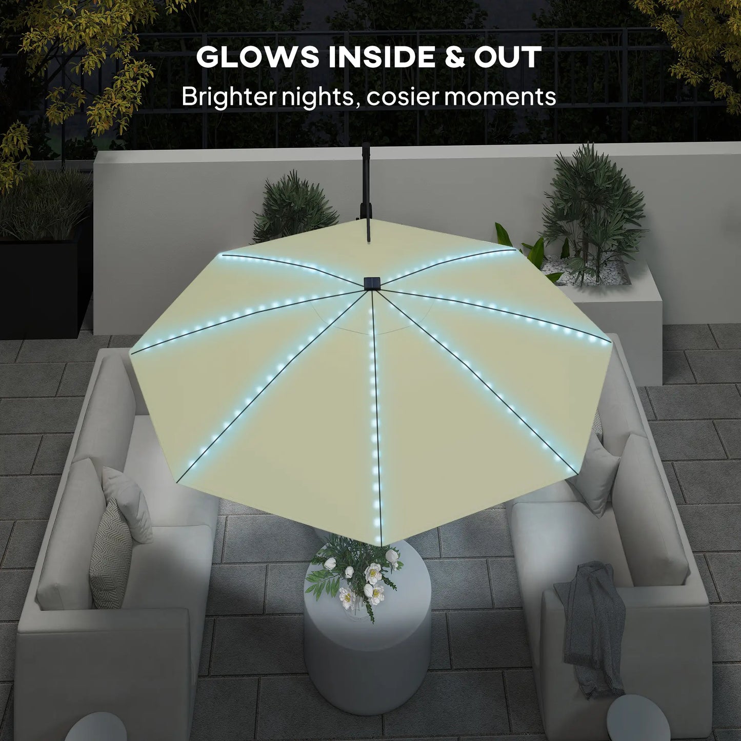 Outsunny 3(m) Cantilever Garden Parasol with Solar Powered Lights