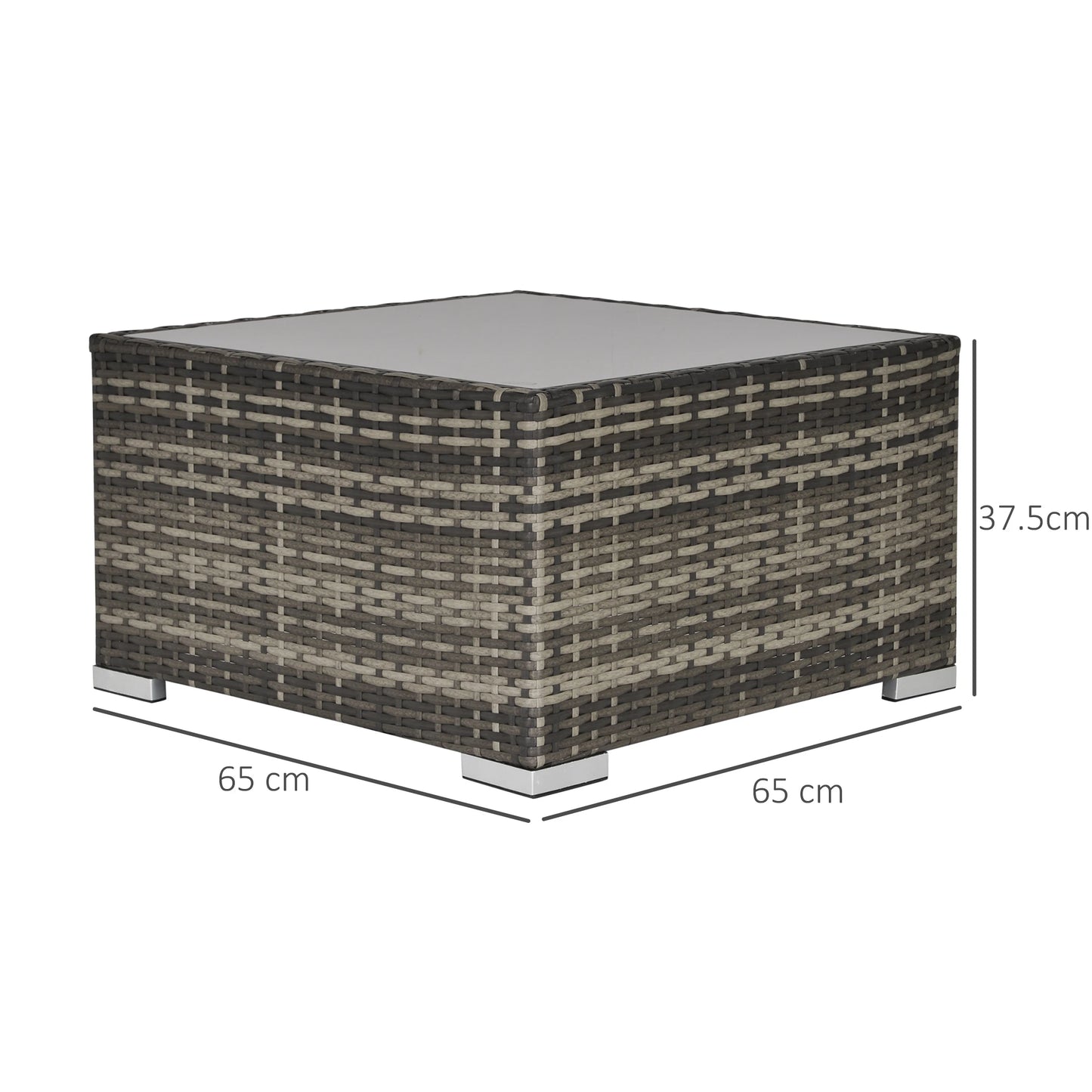 Square outdoor table with dimensions on a white background