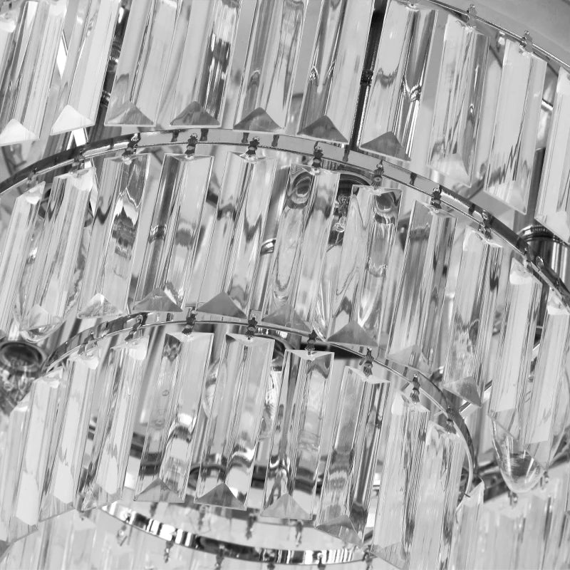 Close-up of a crystal chandelier with reflective surface