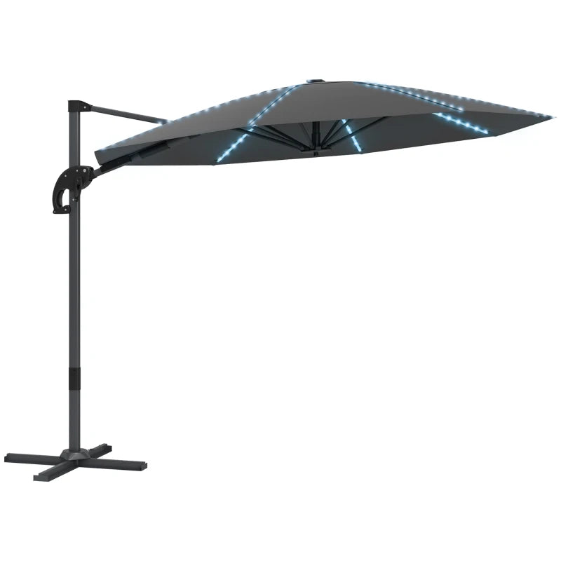Outsunny 3(m) Cantilever Garden Parasol with Solar Powered Lights