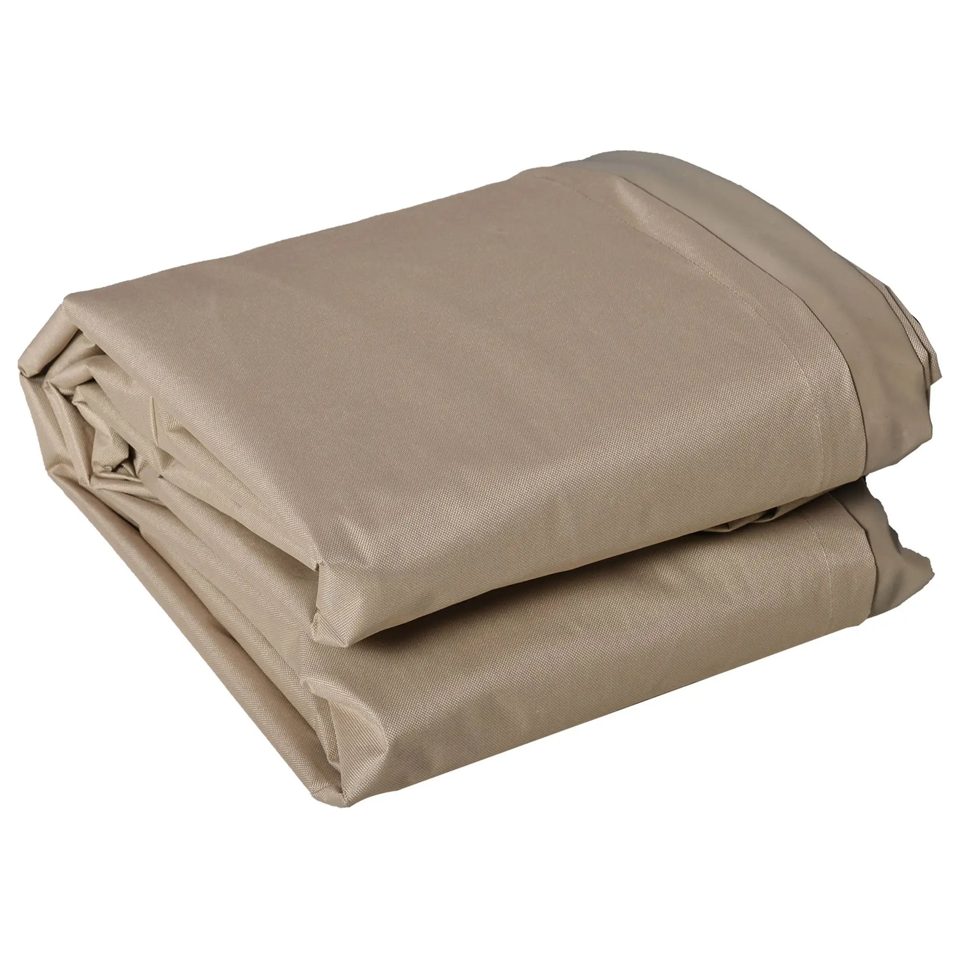 Folded beige blanket on a white background