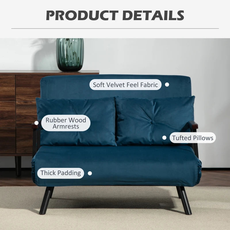 Blue sofa with features highlighted on a neutral background