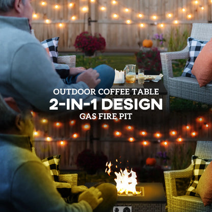 Outsunny Rattan Gas Fire Pit Table for Garden
